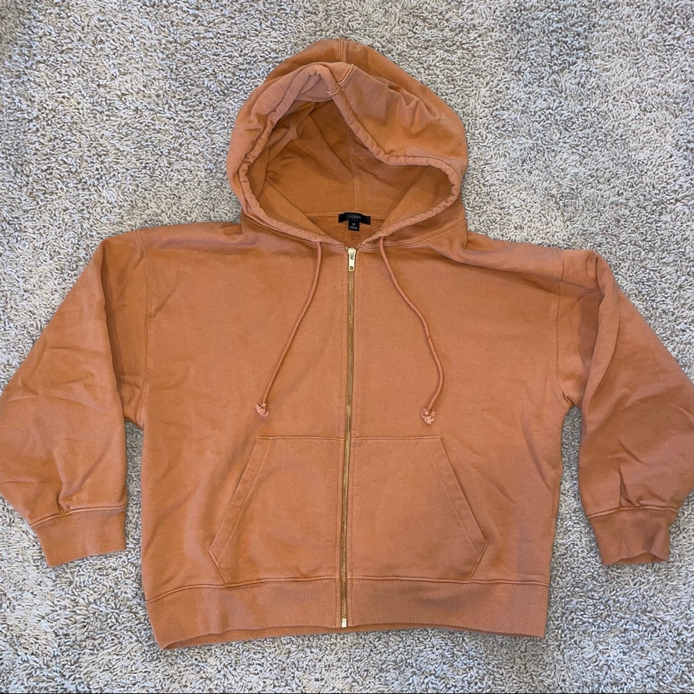 J Crew University Terry Zip-Up Hoodie with Crew™ Logo Size Medium
